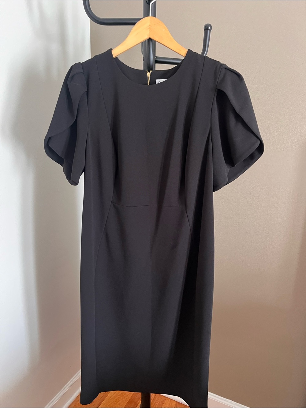 U.S. Size 16W - Calvin Klein Black Midi Dress with Puff Sleeves